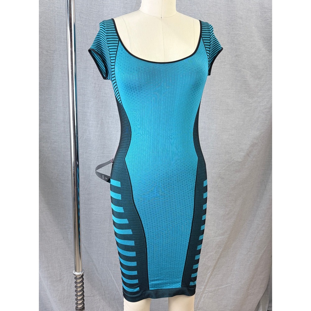 NWT Bebe Emily Colorblock Bodycon Dress Teal Black Cap‎ Sleeve Petite S